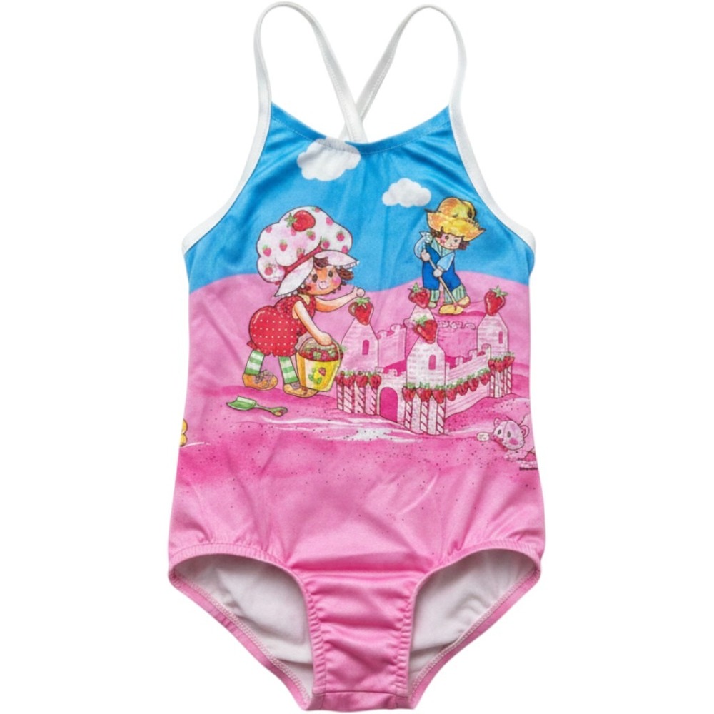 Vintage Strawberry Shortcake One Piece Swimsuit Kids Pink Blue Retro 80s 12M